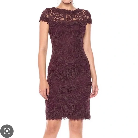 Tadashi Shoji | Dresses | Tadashi Shoji Illusion Yoke Lace Sheath Dress In  Blackberry | Poshmark